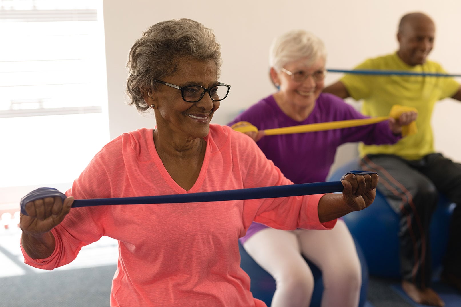 Residents taking part in an exercise class at Stoneybrook Lodge